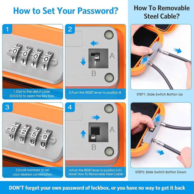 AMIR Portable Combination Lock Box, Security Case Lock Box with Code, Waterproof Anti-Theft Mini Travel Safe Box with Removable Chain, Portable Lock Box for Dorm Beach Hotel - Image 5